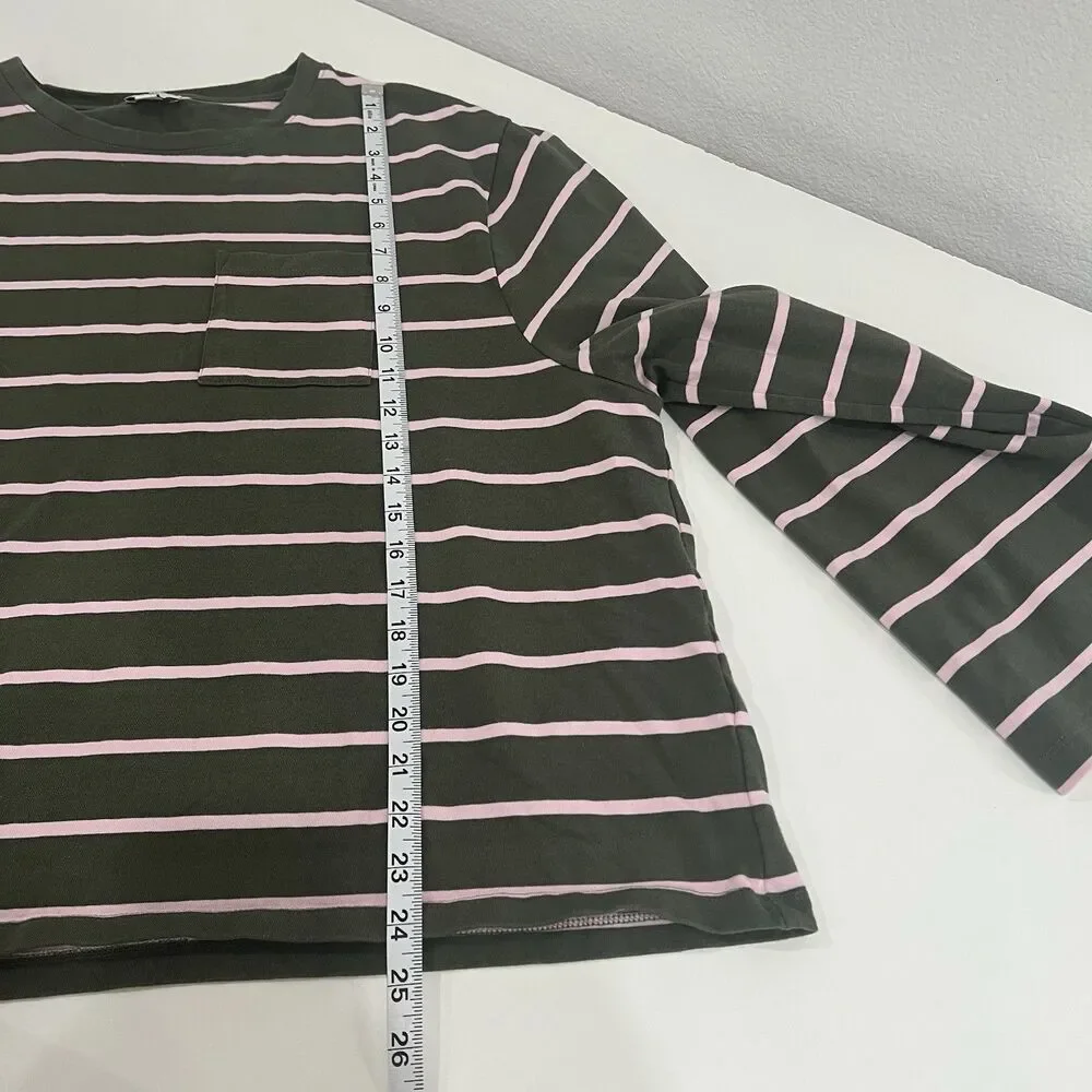 J.Crew Classic Mariner Cloth T-Shirt Womens Green Stripe Long Wide Sleeve 3X